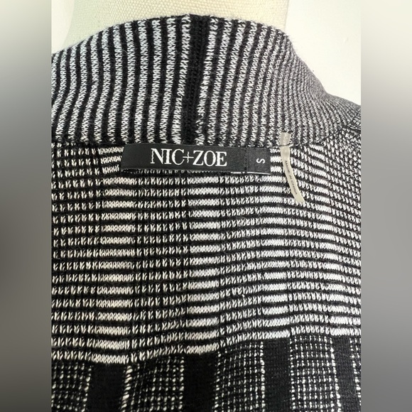 Nic + Zoe Trust Me White Black Striped Swing Cardigan Mid Length Cotton Size S - Picture 7 of 10